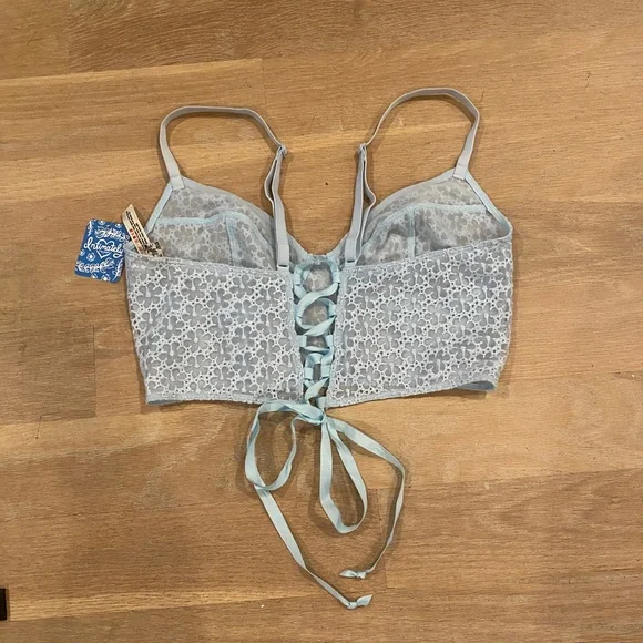 New free people baby blue corset bralette baby blue sparkle size small. - Picture 3 of 5